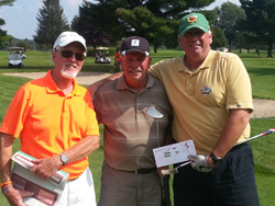 Harvey King (center) and Dave Pendergast (right) receiving congratulations and awards as Winners of the 2013 MSGA Championship from Bill Murray